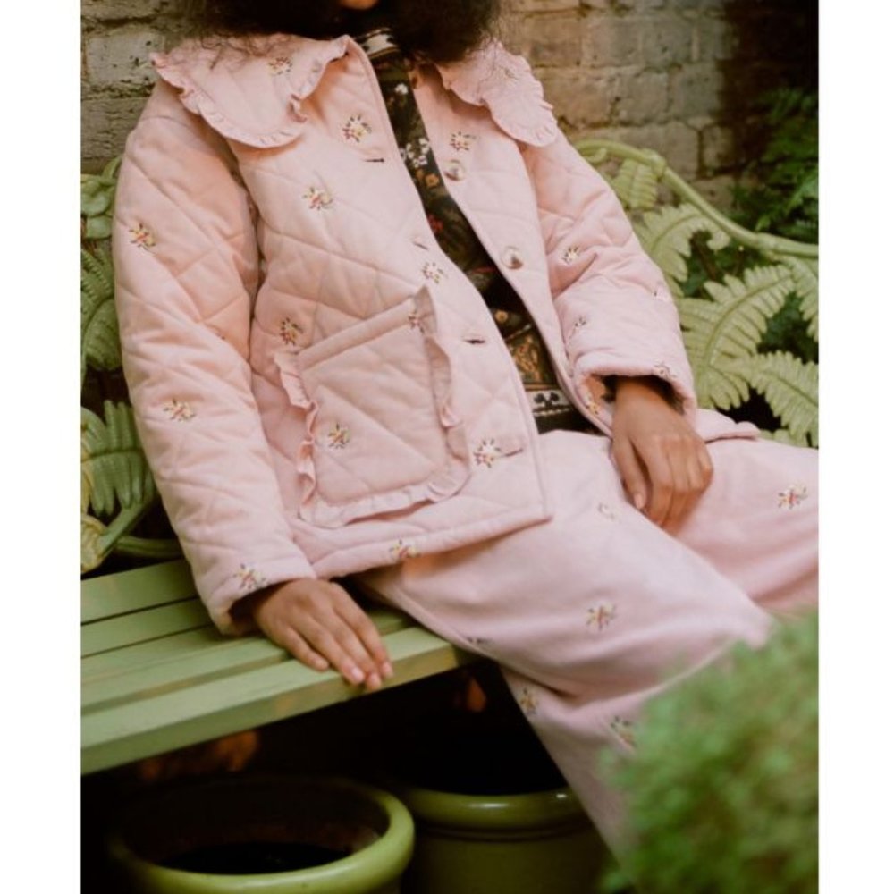 Meadows- Birch Floral Embroidered Quilted Jacket - Dusty Pink - Size S/M